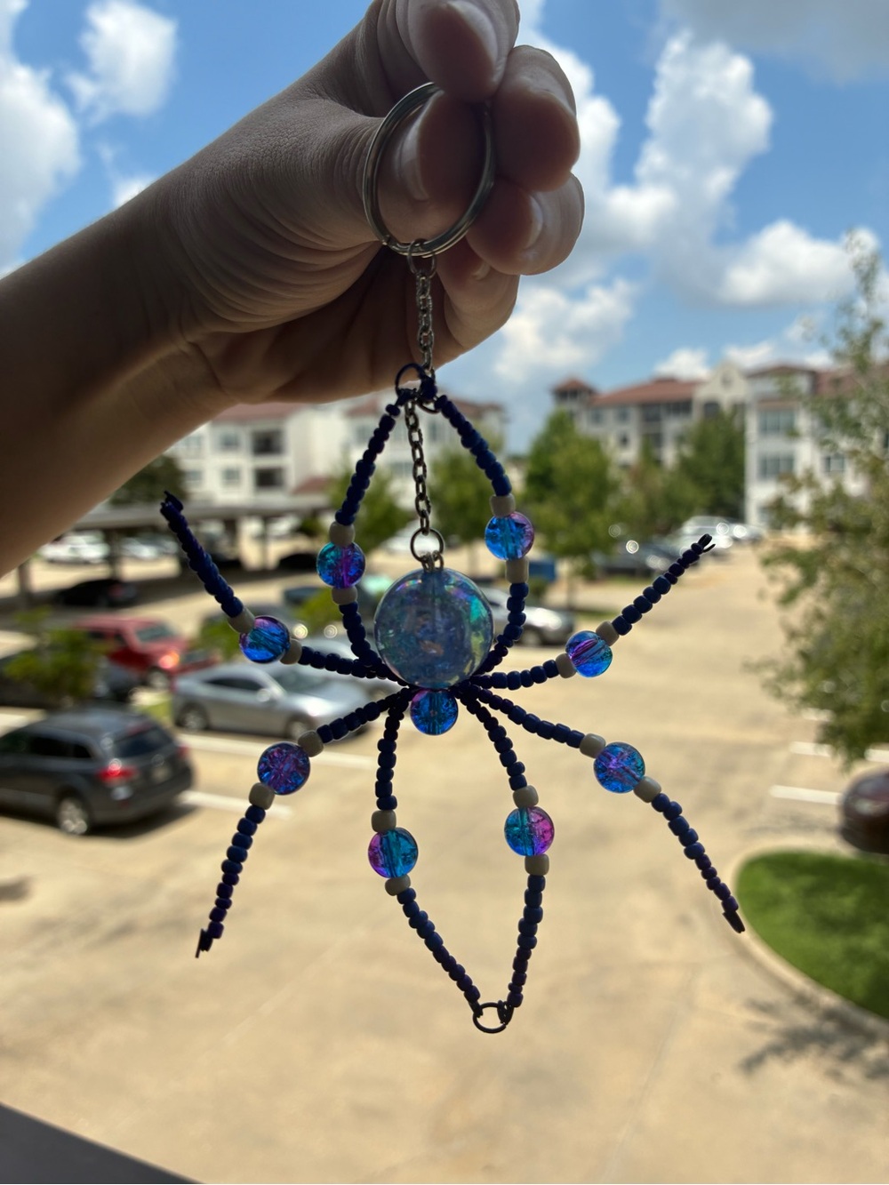 Handmade Blue and Purple Beaded Keychain